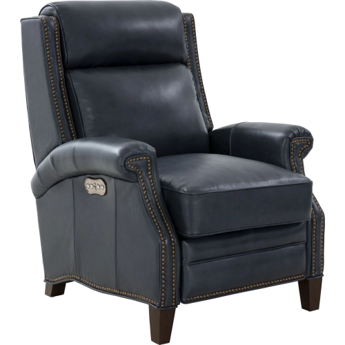 Barrett Power Recliner with Power Head Rest in Barone Navy Blue Leather